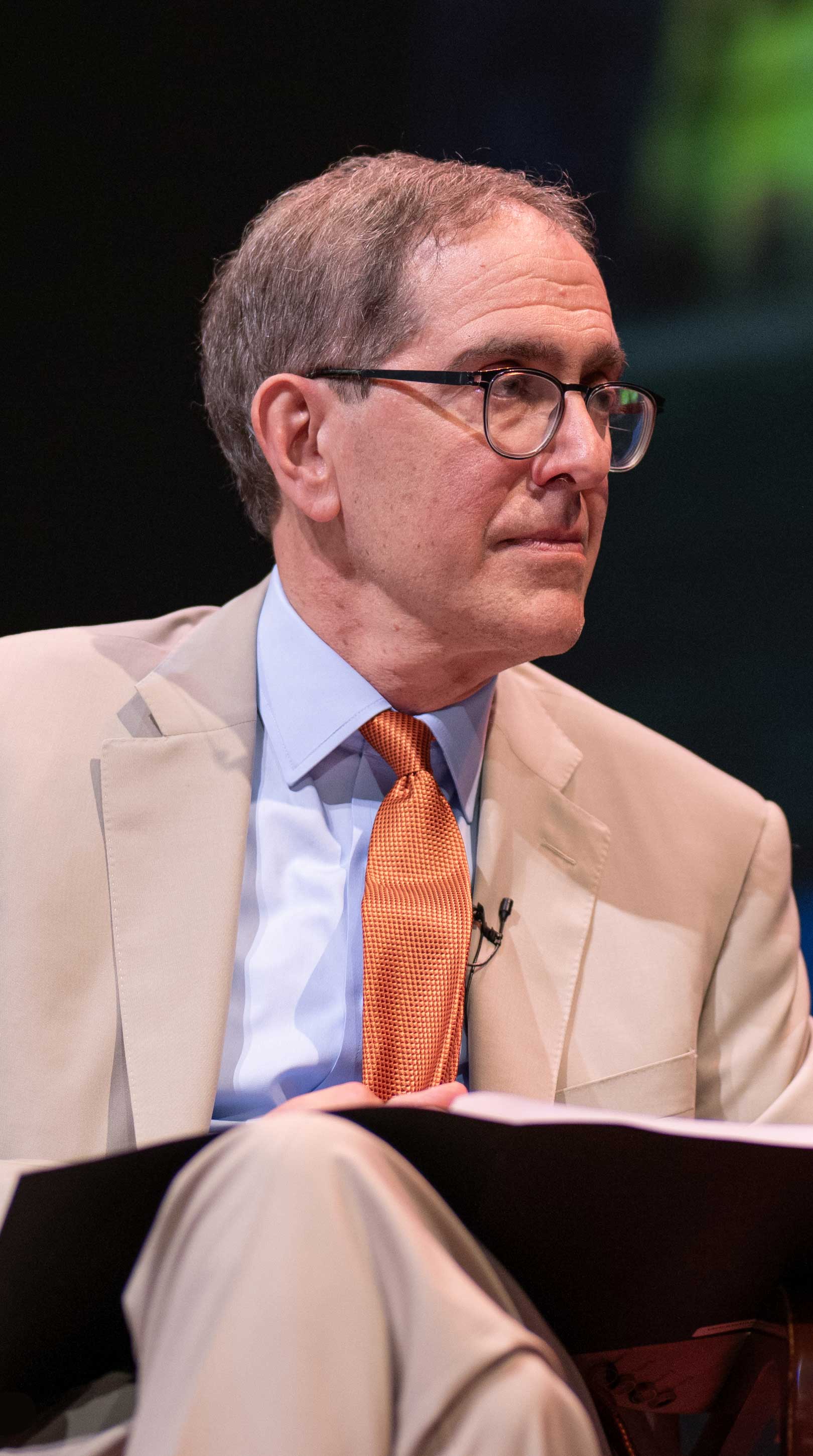 President Eisgruber listens intently