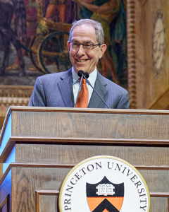 Princeton President Christopher L. Eisgruber speaks at the podium.