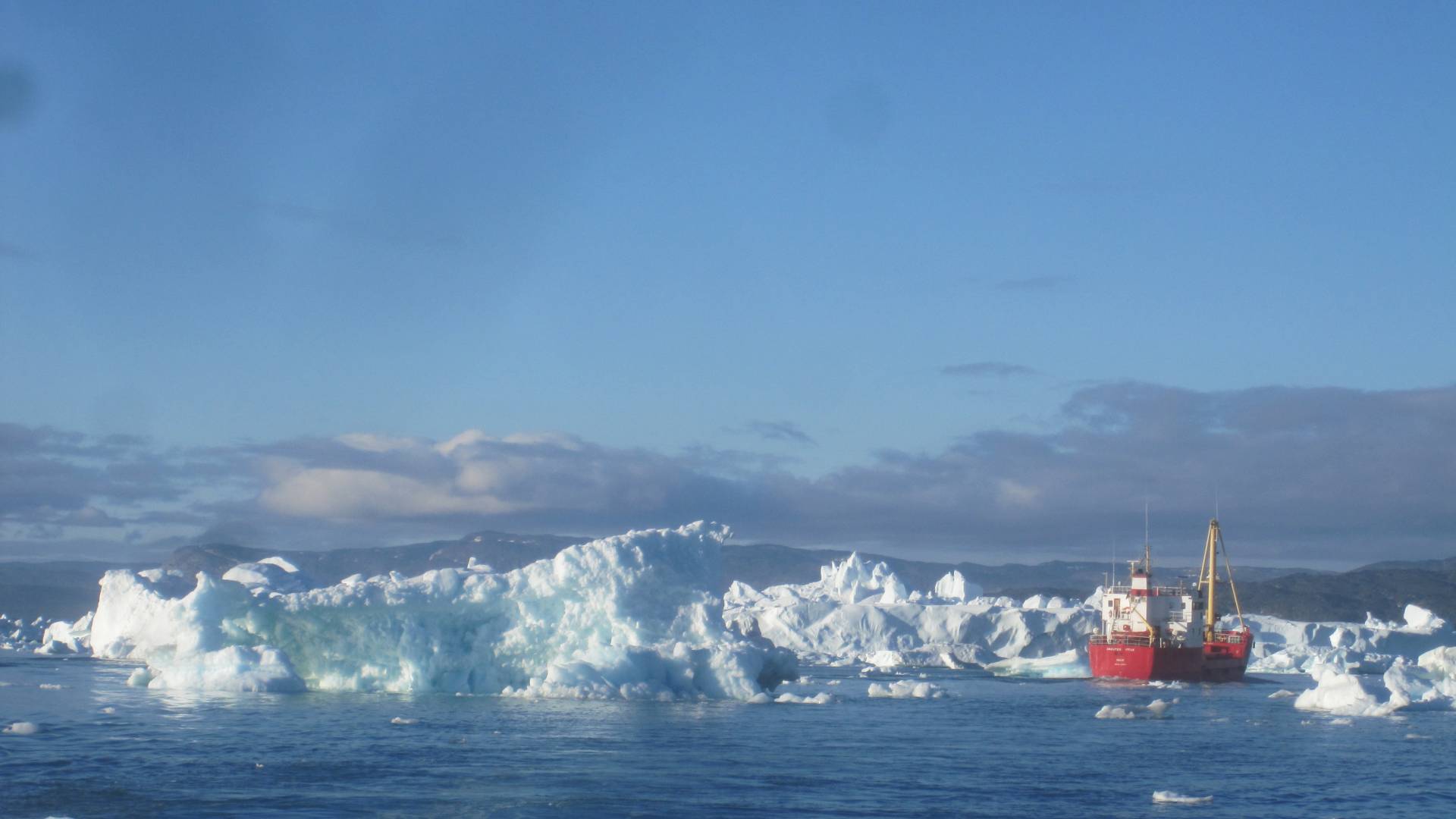 Boat navigating through icy water