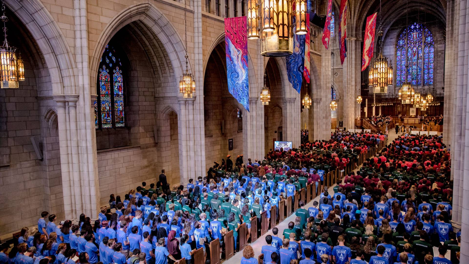 Students in the chapel during Opening Exercises ceremony