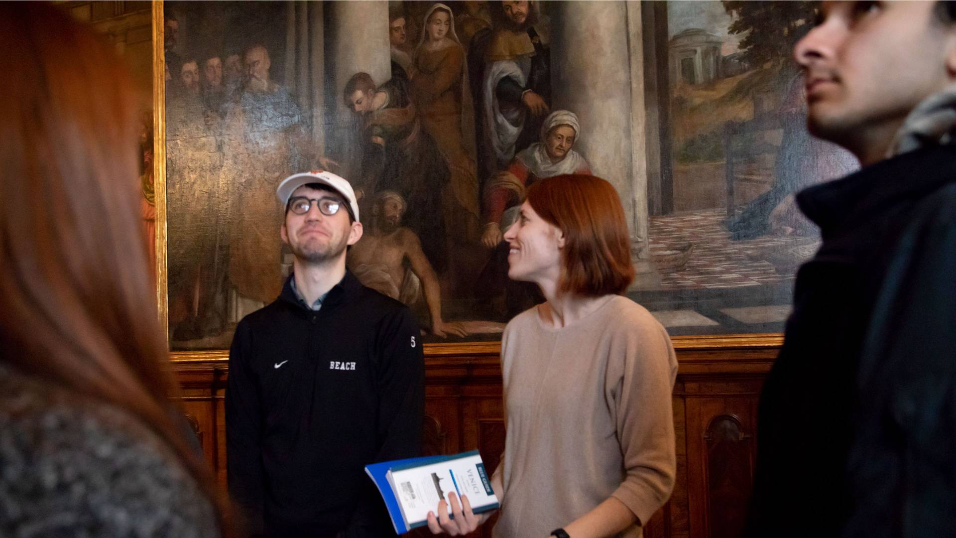 Jamie Reuland with students in Gallerie dell'Accademia in Venice