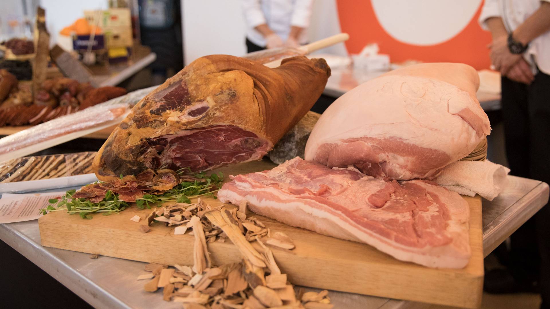 Meats on wooden tray