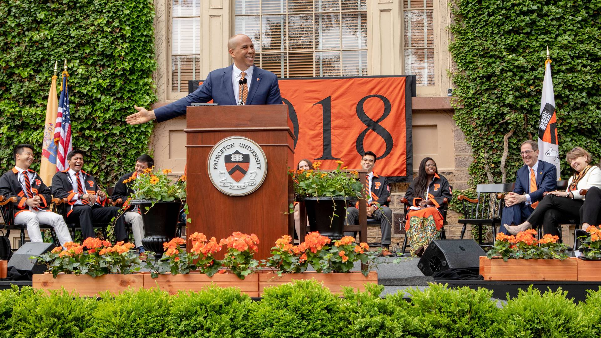 Senator Cory Booker giving speech during Class Day ceremony