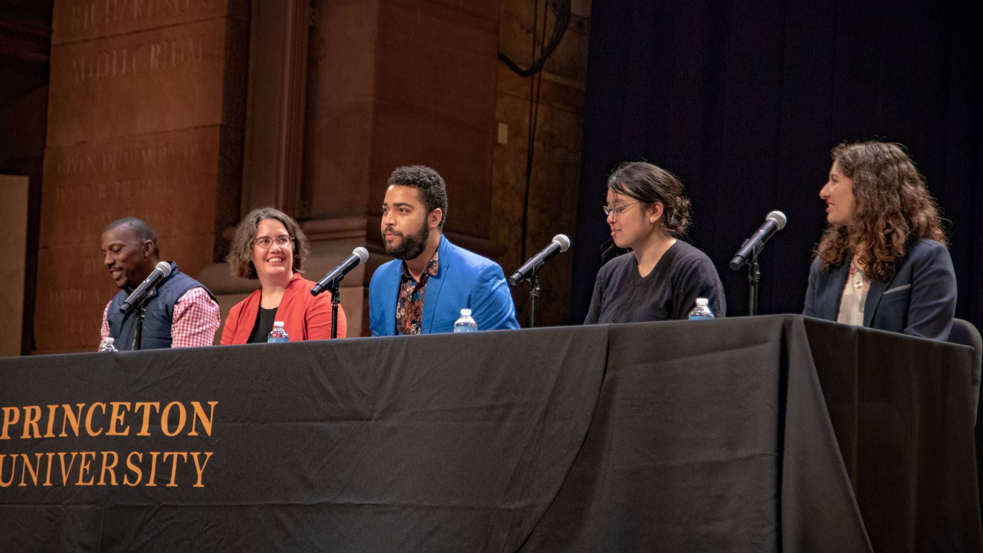 Graduate School orientation panel: Rodney Priestley, Erika Milam, Gabriel Moore, Mai Nguyen, Leyla Mocan