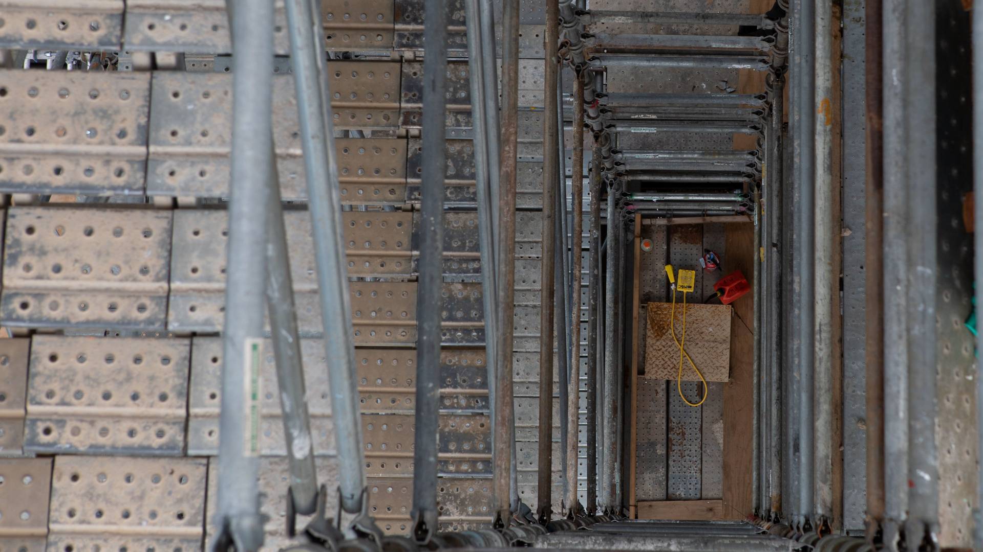 Looking down into scaffolding on Nassau Hall cupola