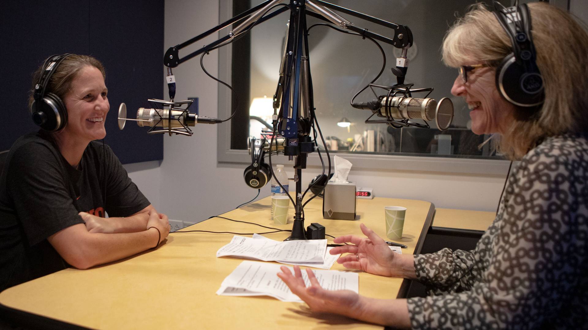 Courtney Banghart and Margaret Koval recording podcast
