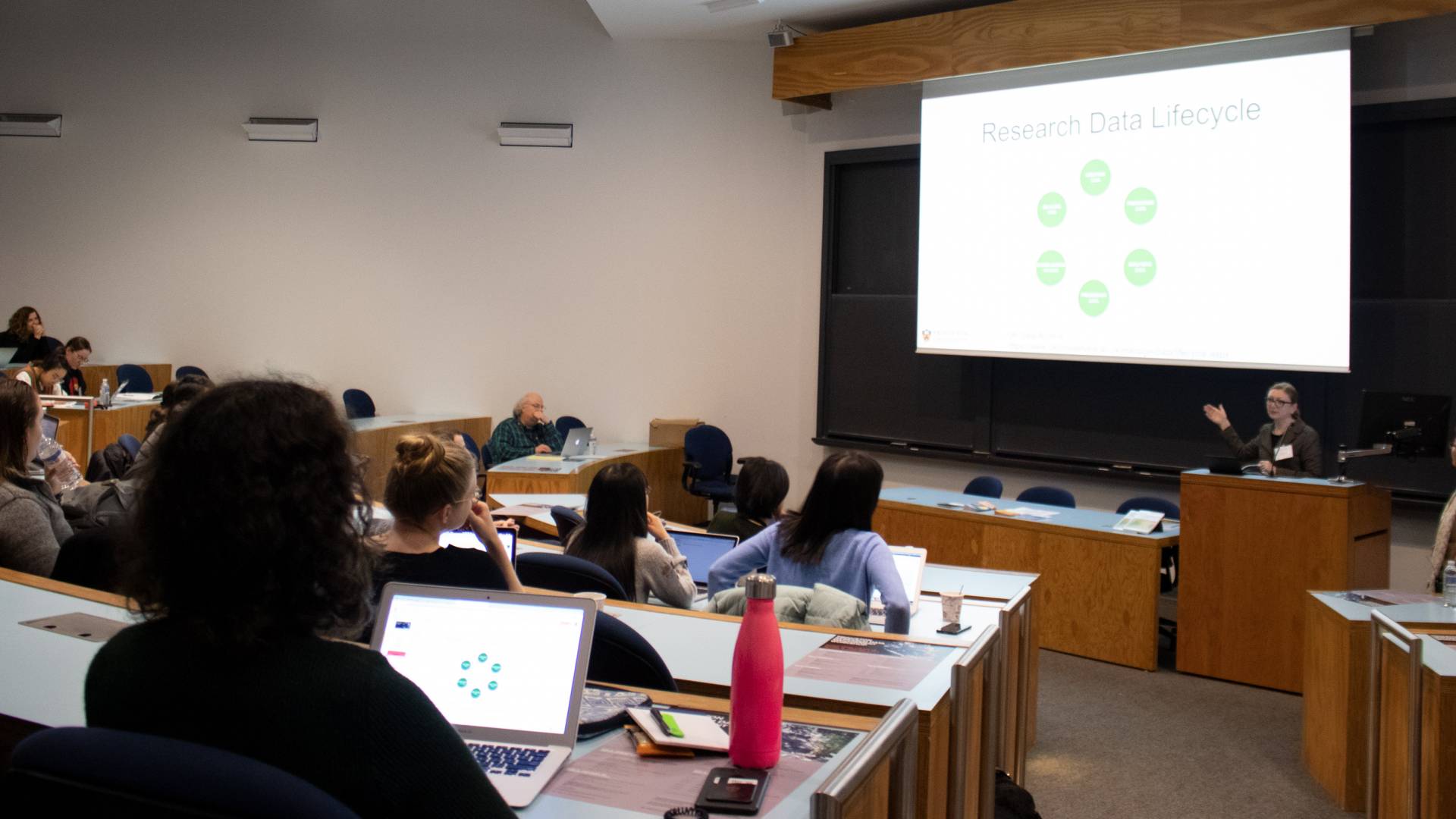 A librarian makes a presentation to an audience