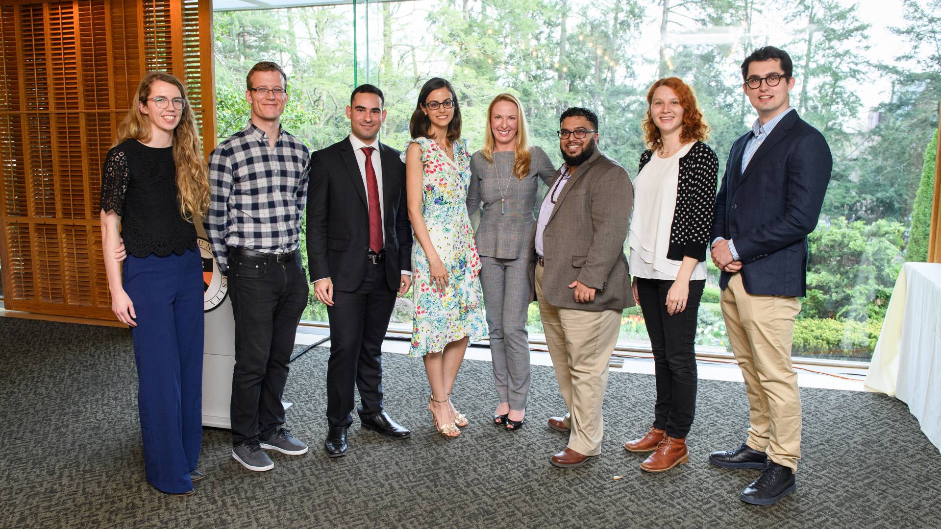 Emma Kast, Mattias Fitzpatrick, David Villalobos-Paz, Laura Leal, Dean of the Graduate School Sarah-Jane Leslie, Wasim Shiliwala, Elena Dugan, and George Sorg-Langhans.