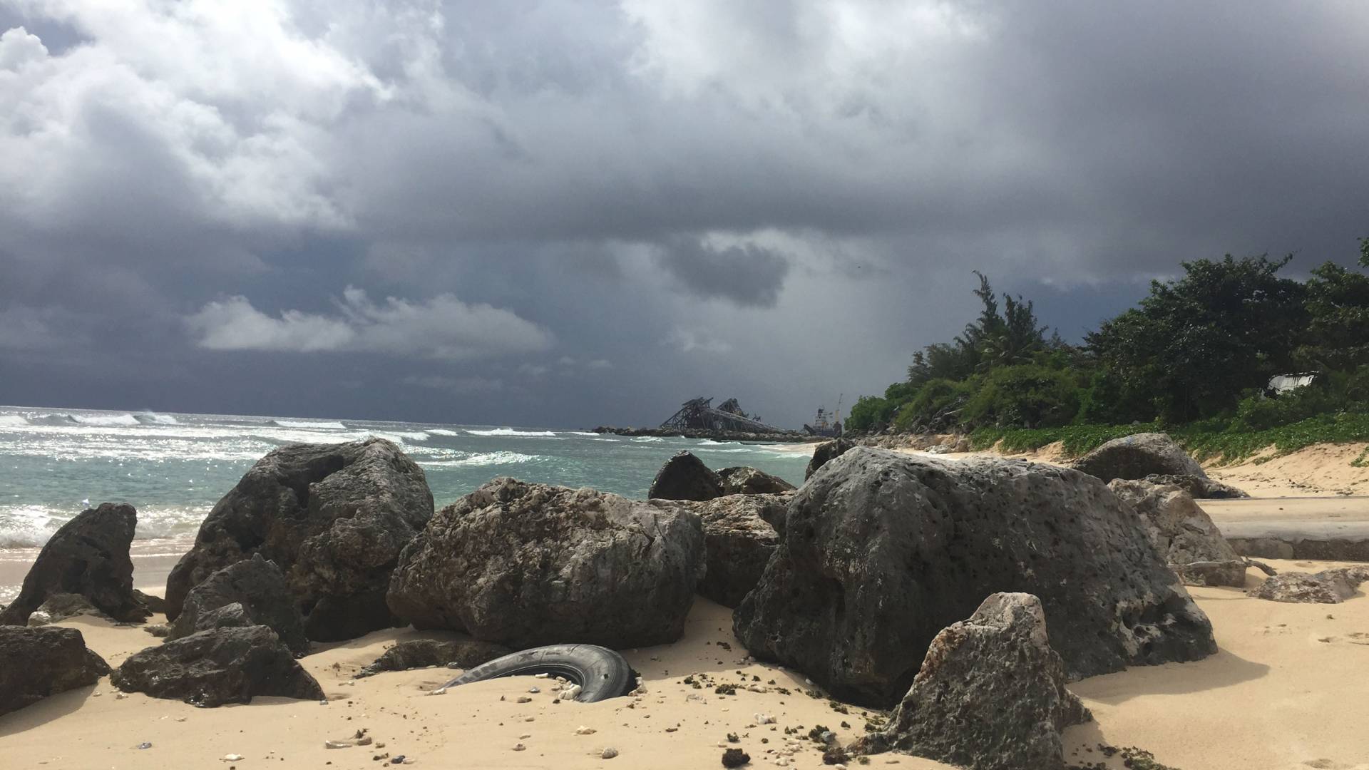 Beach landscape with tire