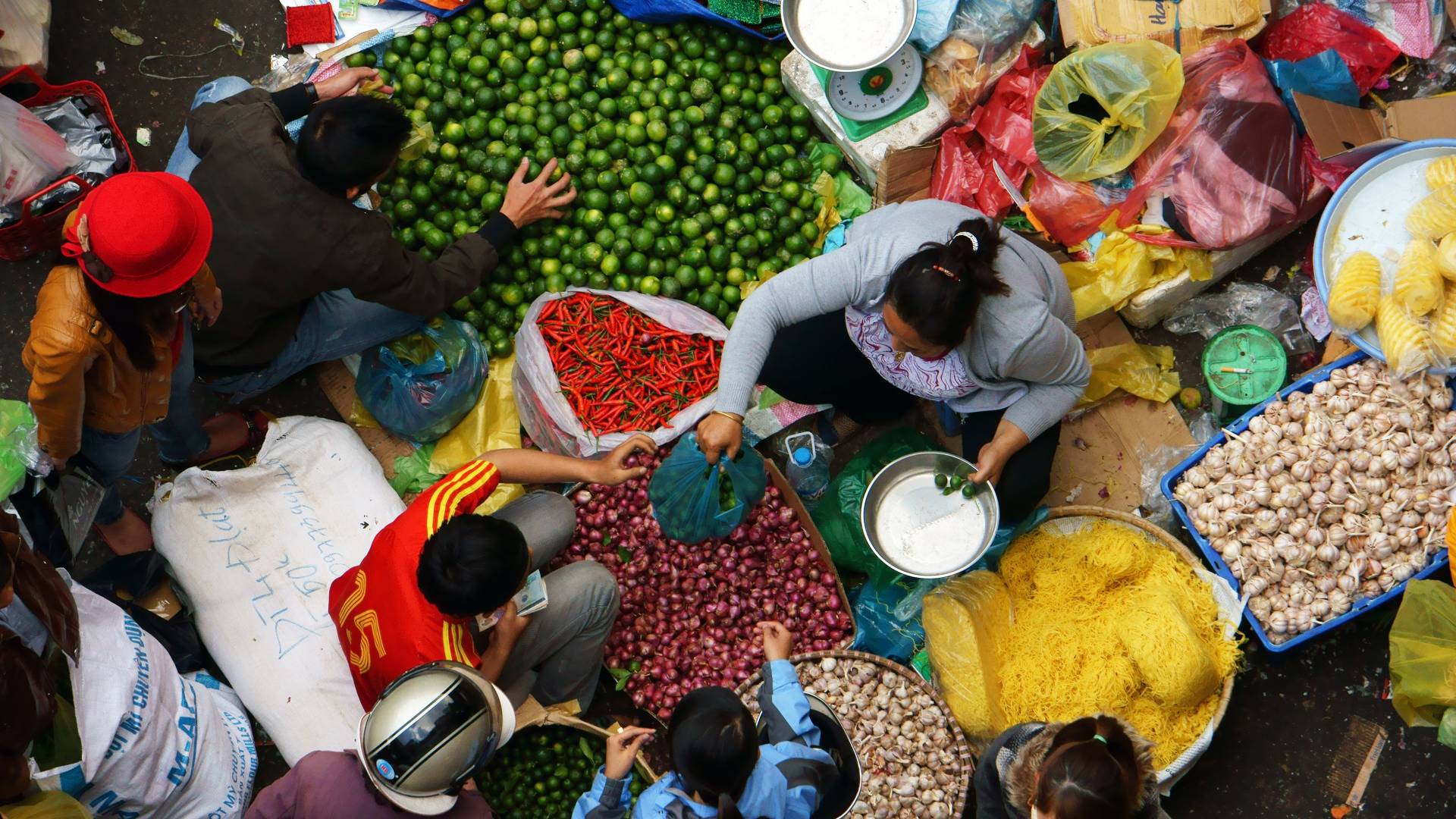 overhead view of open market