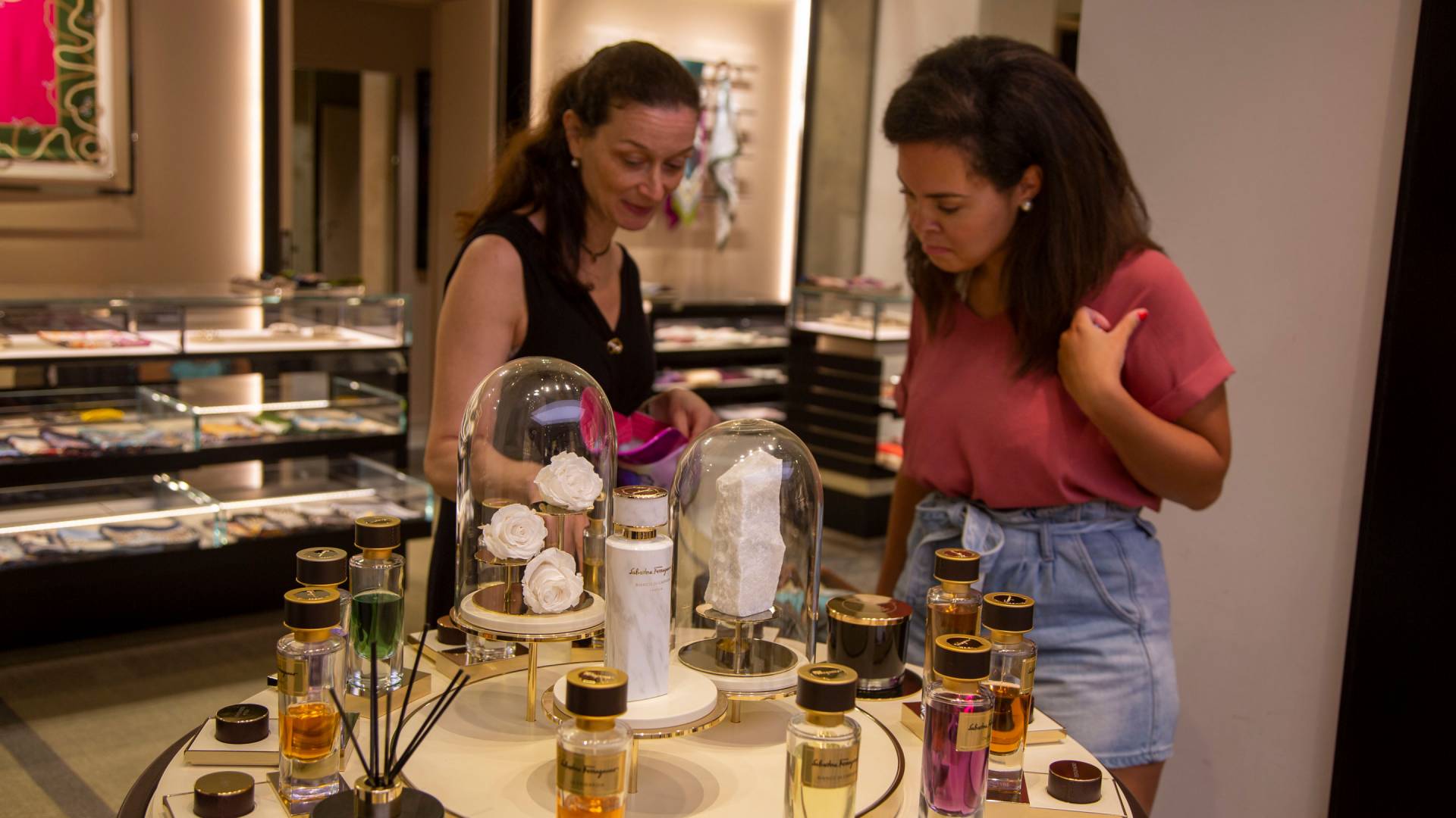 Students looking at perfume samples