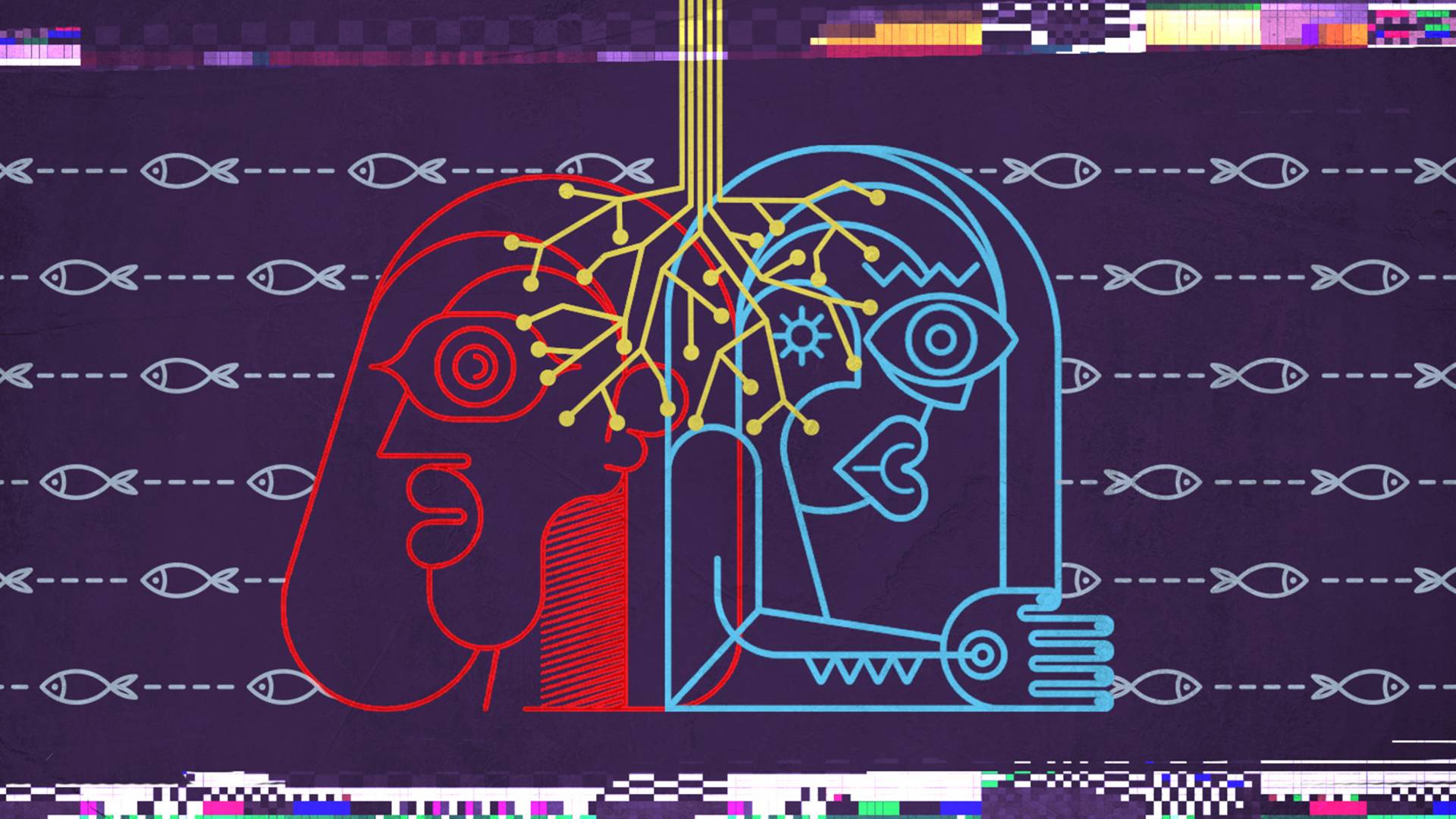 Artwork of outlined talking heads