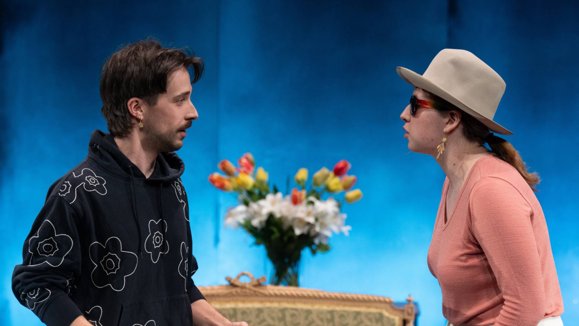 Two actors in dialogue