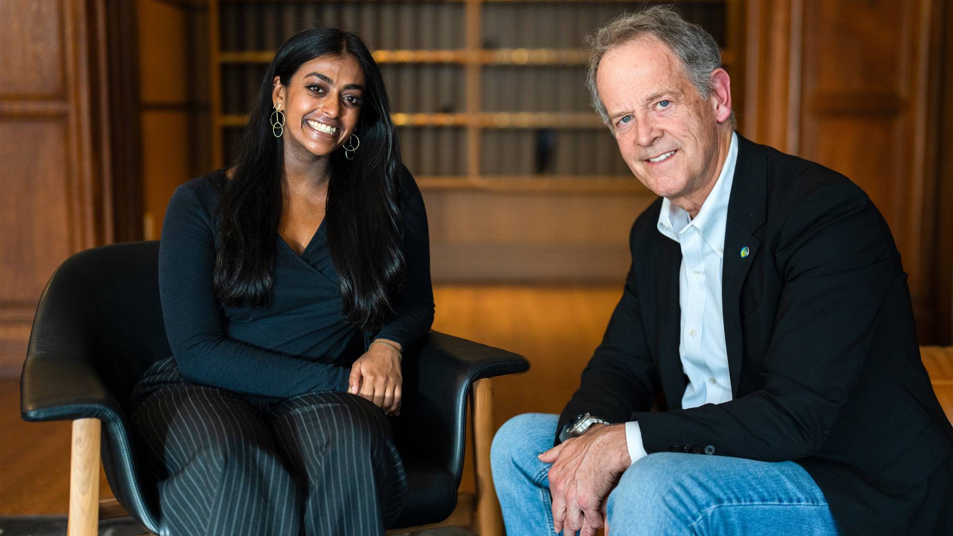 Natalia Lalin and her thesis advisor, Martin Flaherty ’81. Lalin researched a storied example of so-called "debt-trap diplomacy" and found what Flahtery calls "