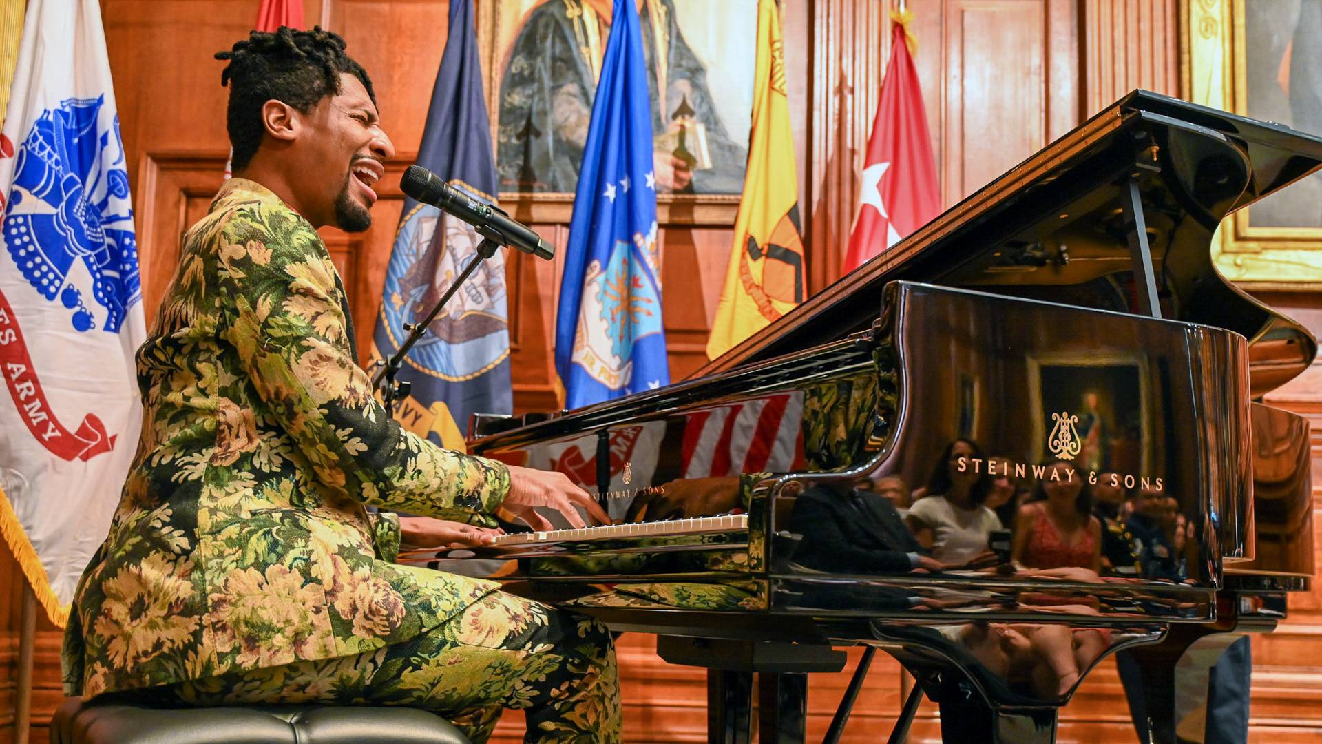 The Grammy Award-winning musician Jon Batiste performed a moving rendition of “America the Beautiful” at the ceremony.