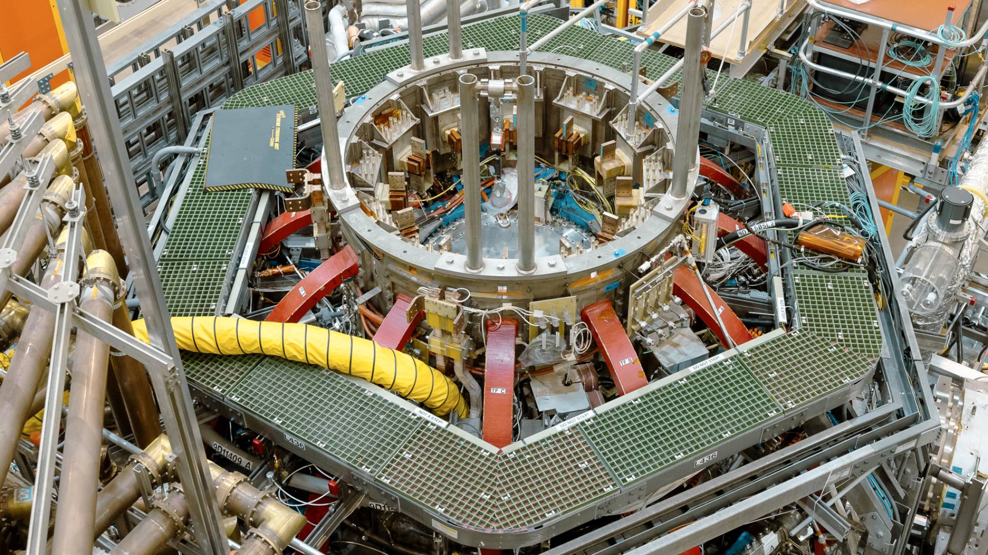 Looking into the top of the machinery for the Princeton Plasma Physics Laboratory's primary fusion experiment.
