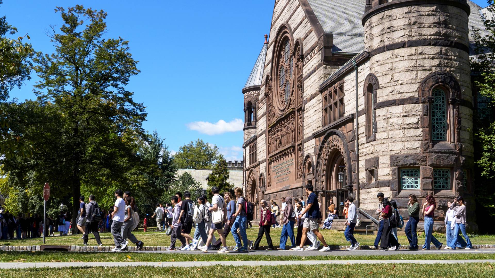 Graduate students leaving Alexander Hall