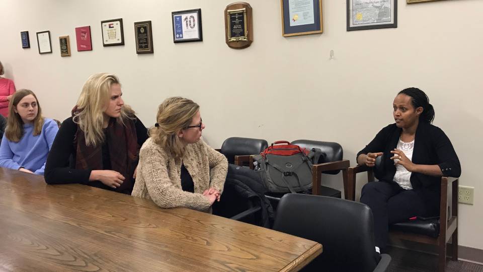 Professor Anna Stilz and students meeting with Hana Mirach