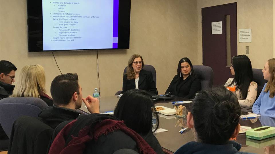 Professor Anna Stilz and students meeting with Jewish Family Services