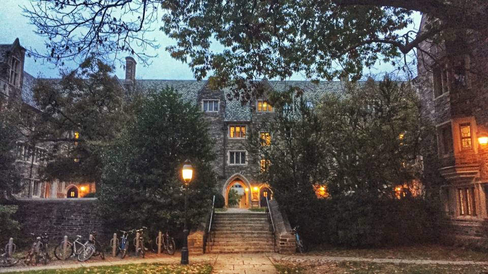 Pyne Hall dorm at night