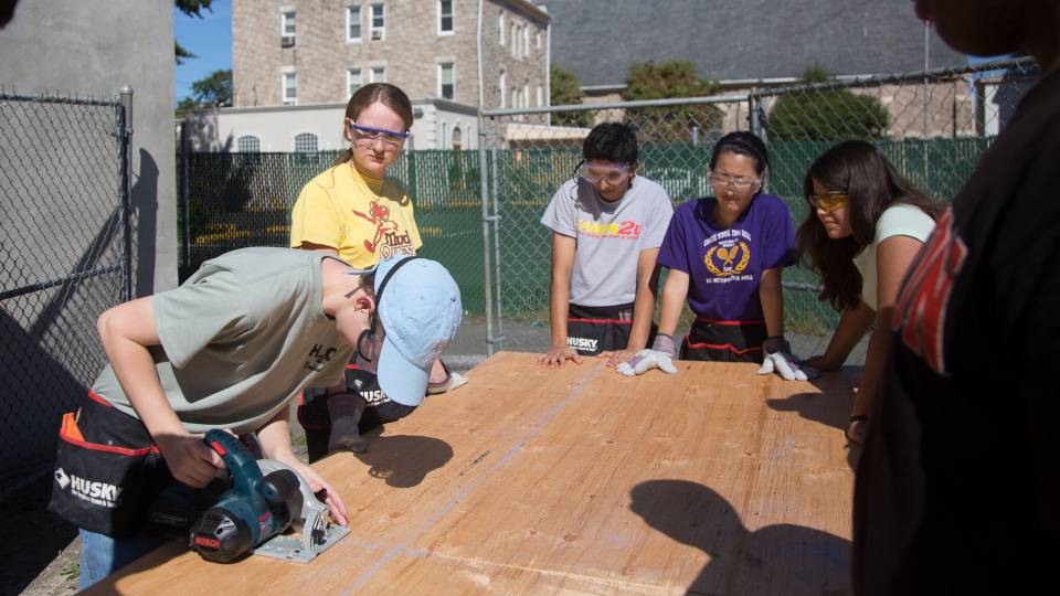 Students doing community service