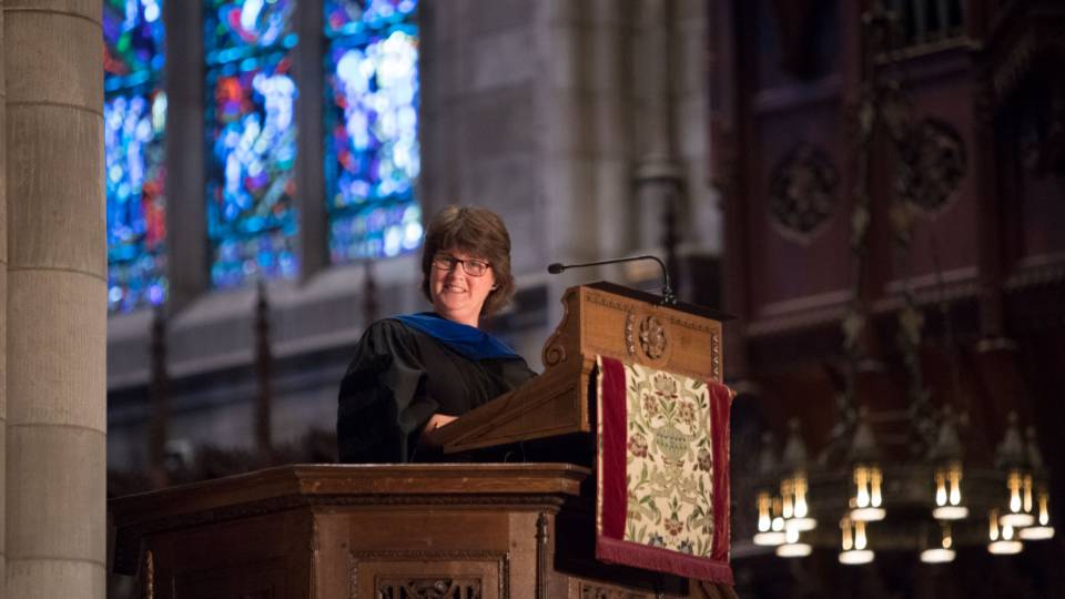Anne Holton at podium during Baccalaureate 2017 ceremony
