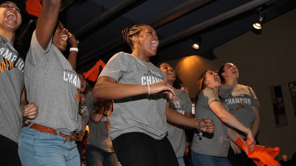 Princeton women's basketball team cheering