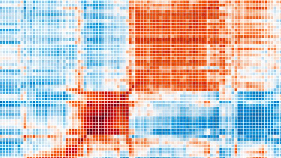 A graphic of red and blue color blocks