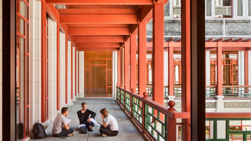 A group of students on the campus of Schwarzman College