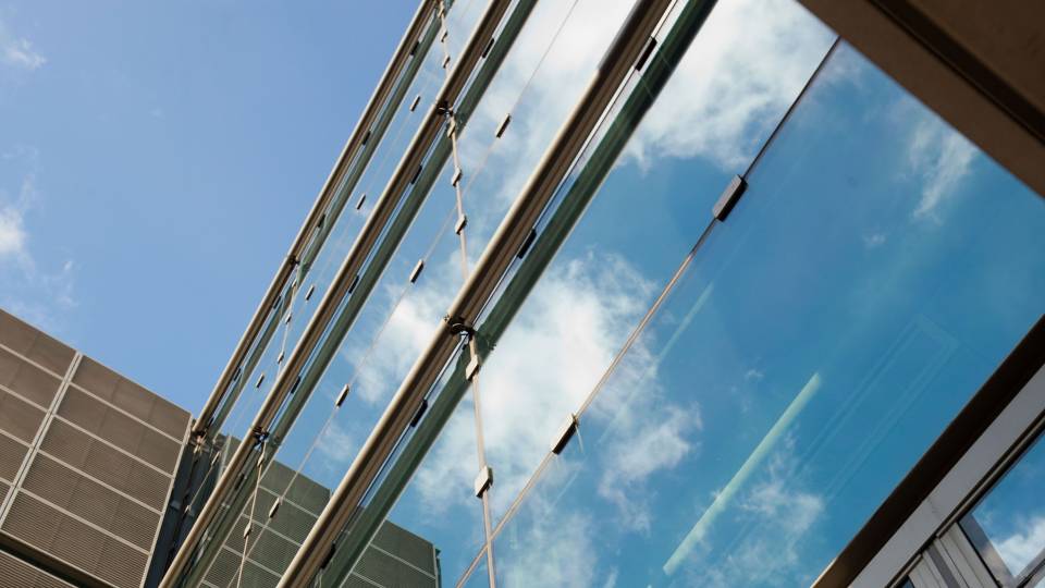 Blue sky reflecting in windows
