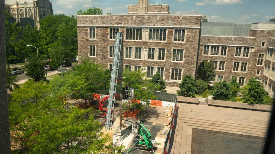 Double Sights art installation on Scudder's Plaza on the Princeton University campus