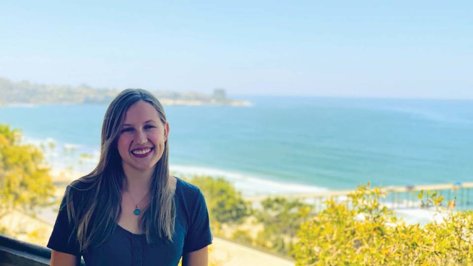 Lauren von Berg with the ocean behind her