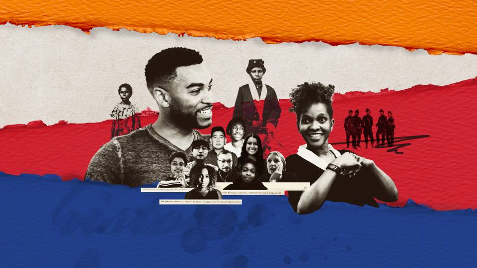 Mario Moore, Imani Perry in a collage with historical images and photos of the students