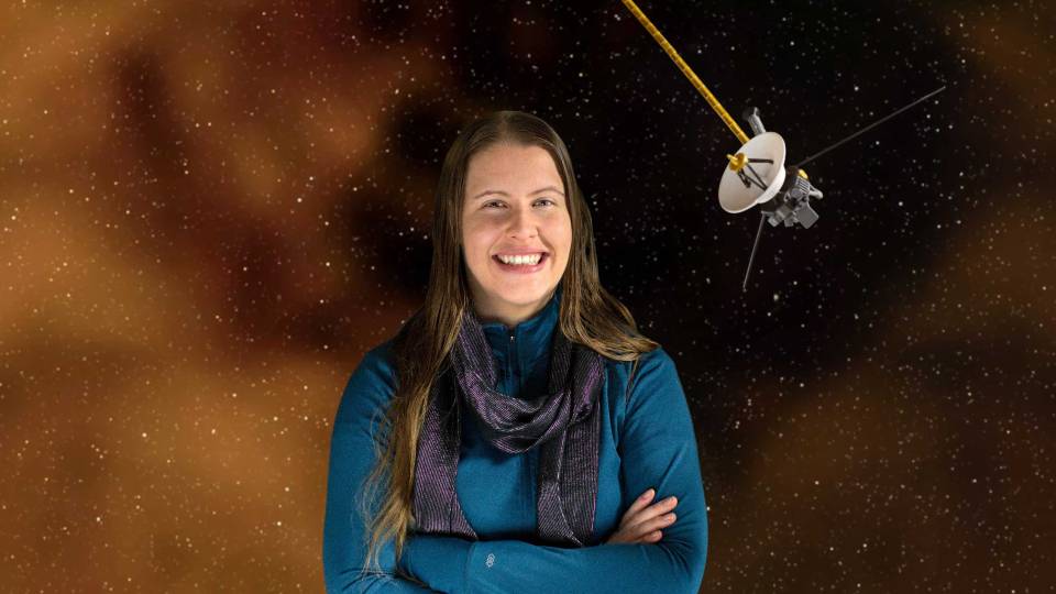 Jamie Rankin with a model of Voyager