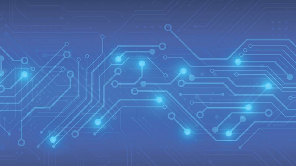 Circuits glow agains a blue background