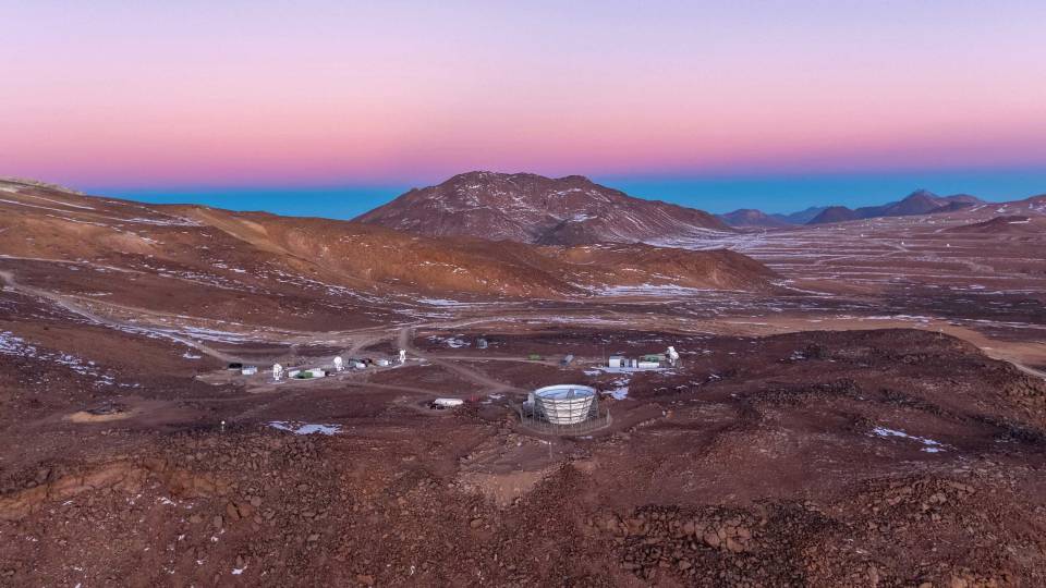 Simons observatory at sunset or sunrise
