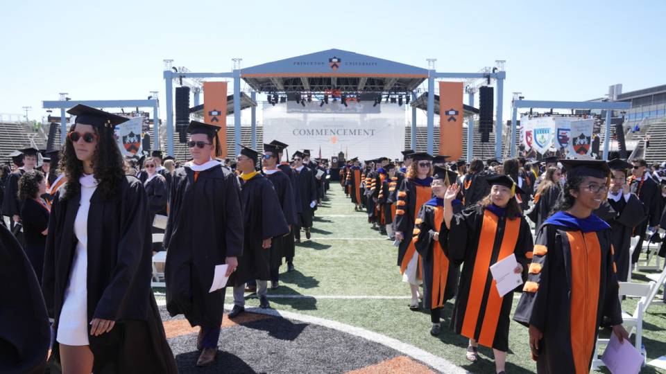 Graduating students in Commencement robes
