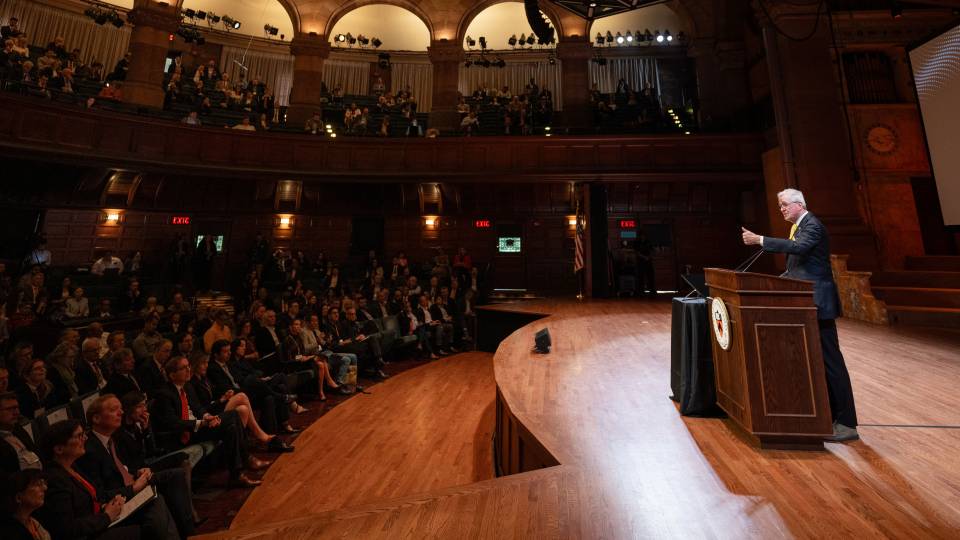 Gov Murphy speaks to a packed audience