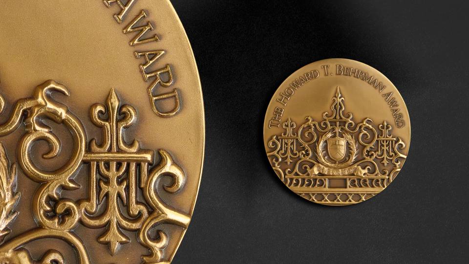Close-up of the medal for recipients of Princeton’s Howard T. Behrman Award for Distinguished Achievement in the Humanities