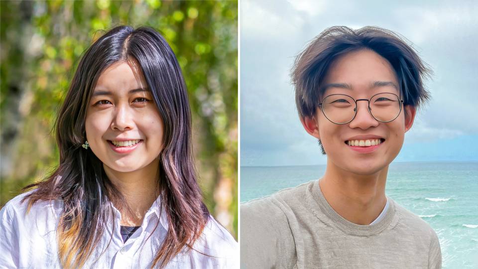 Two smiling students, April Qiu Cheng and Albert Qin