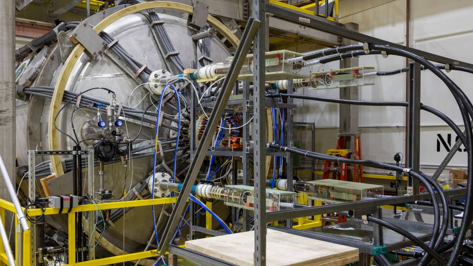 side view of PPPL's new FLARE device and cabling connected to it