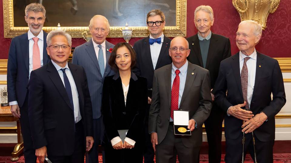 Winners of the Queen Elizabeth Prize for Engineering stand with King Charles III