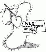 Illustration: bacterium moving between nanostructures