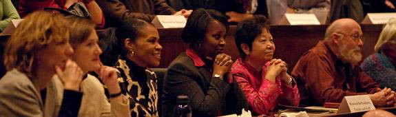 Students, faculty and stff in Dodds Auditorium