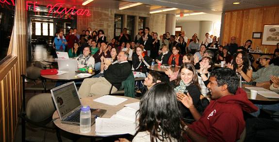 Students watching outside Café Vivian
