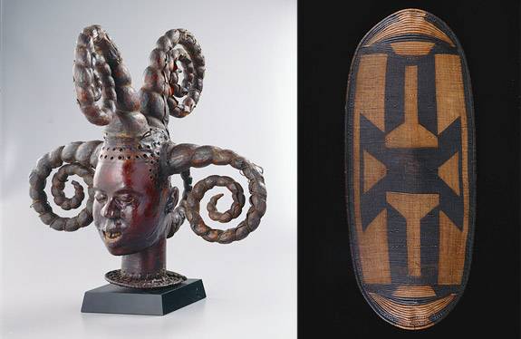 carving of face and shield