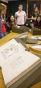 Students examining historical materials