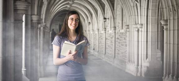 Silk in a foggy archway