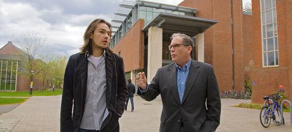 Cano and Centeno walking outside the Woodrow Wilson School