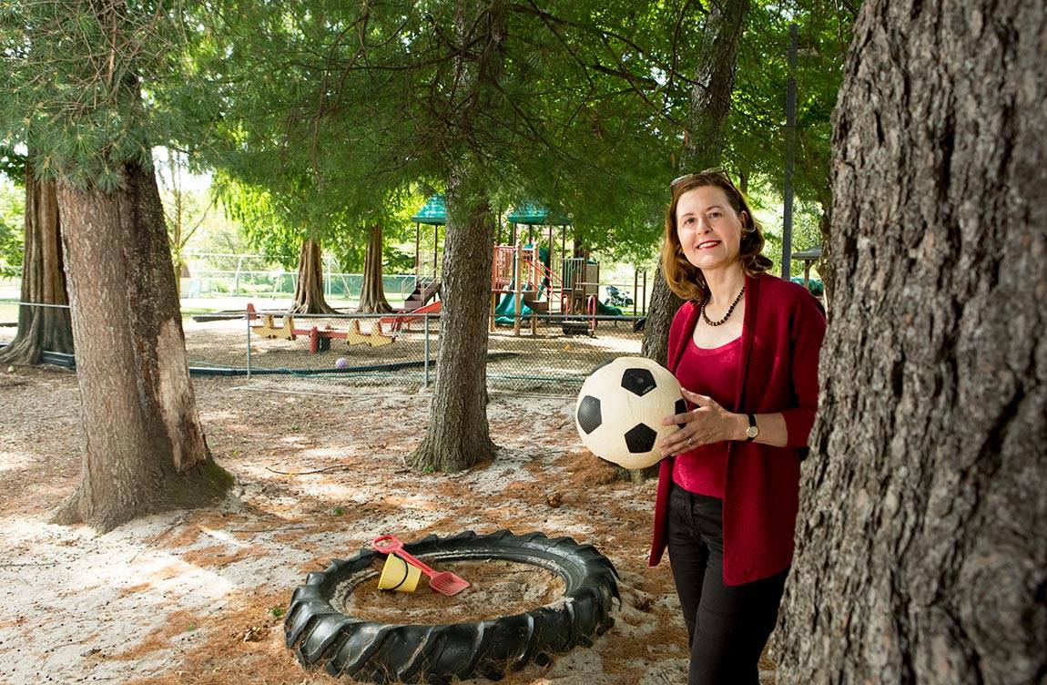 Janet Currie in playground